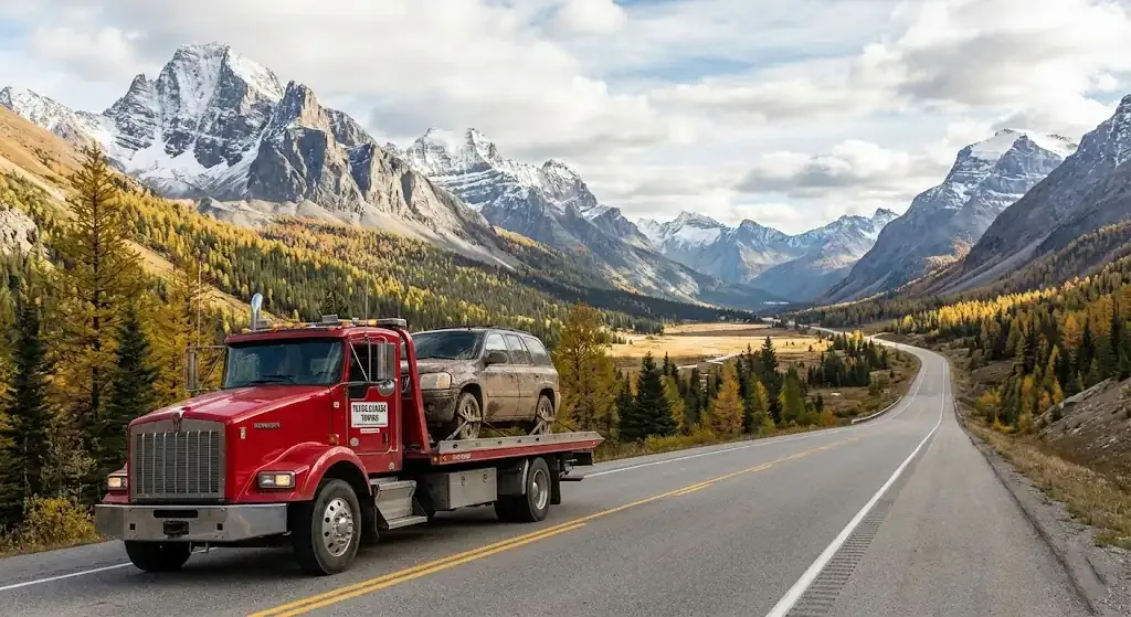 long-distance tow truck on a Gatineau highway corridor