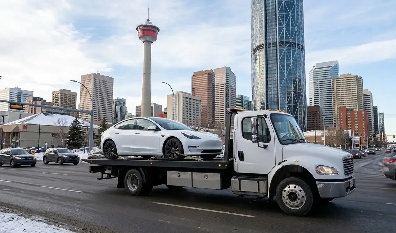 Gatineau electric vehicle on flatbed transport